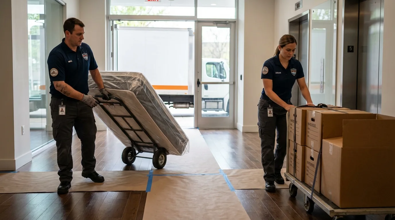Professional apartment movers loading elevator in Middletown, NY